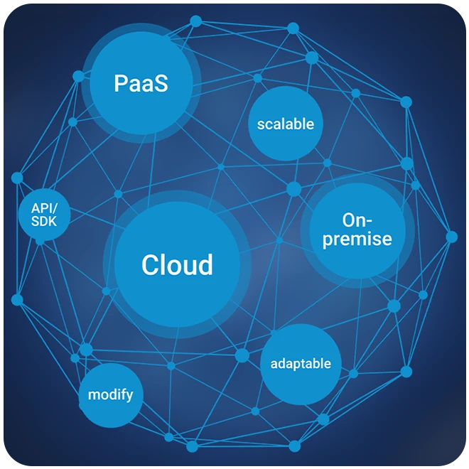 Cloud, On-premise, PaaS infrastructure diagram