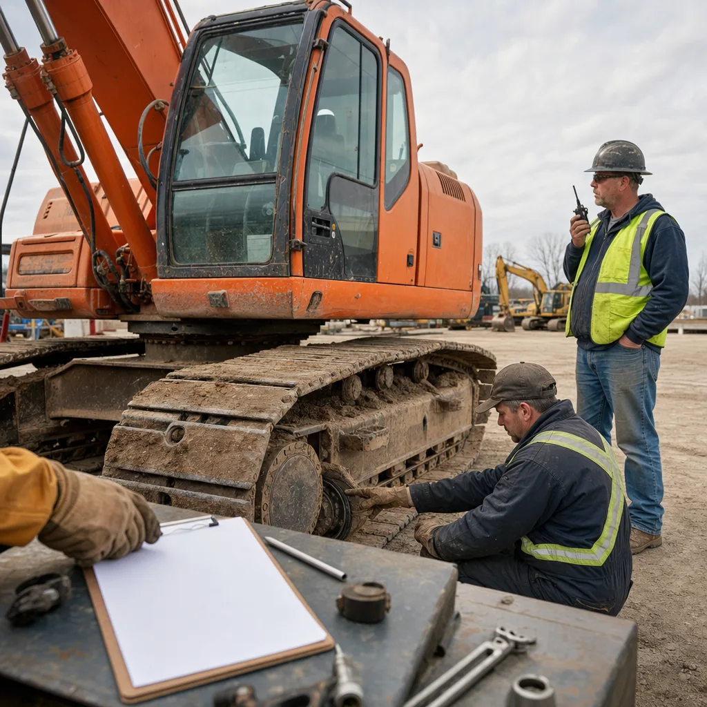 Unbranded tracked excavator staged before a move between projects
