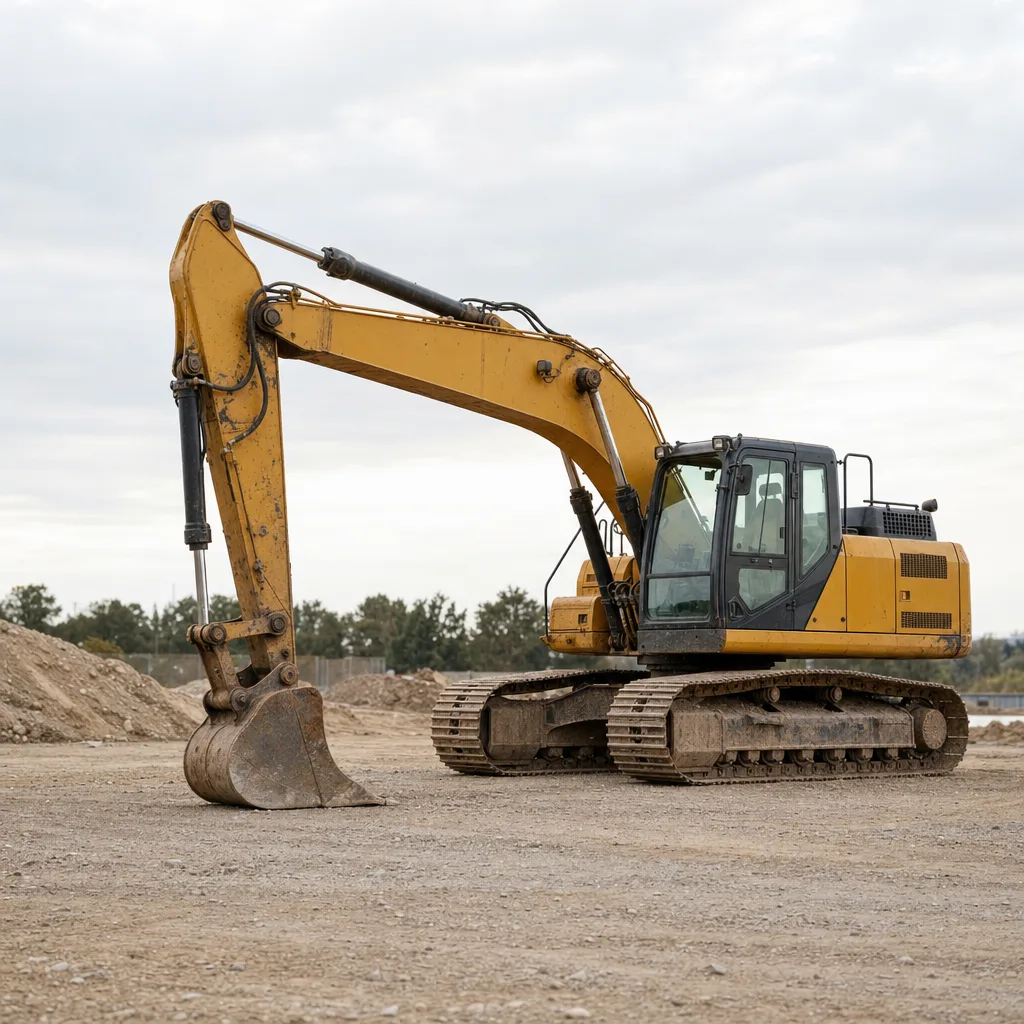 Unbranded tracked excavator staged before a move between projects