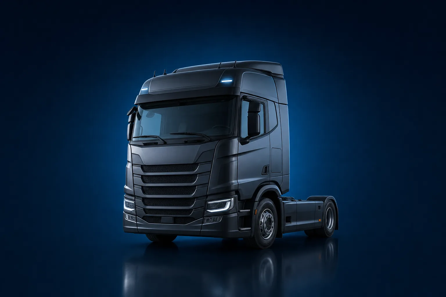 Debadged European heavy truck cab in studio light