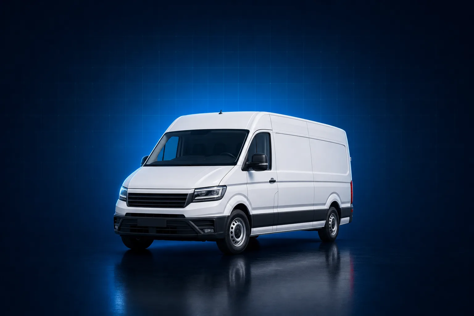 White debadged panel cargo van in studio light